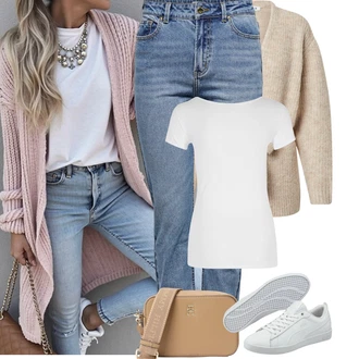 Comfort Outfit s Šedá/Krémová/Bílá Úzká Teniska/Kožené Tenisky/Nízká Teniska Puma "Jarní outfit"