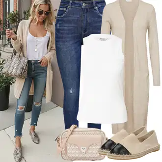 Léto Outfit s Modrá/Tmavě modrá Navlékací džíny/Kožené bundy/High Waist Džínové Kalhoty/Dámské Džíny s Délkou 7/8/Zimní bunda/Push up Džín/Kožené Boty/Džíny s Dírou/Džíny s Rozparkem/Kožená bunda/Kotníková Bota Only "Jarní outfit"