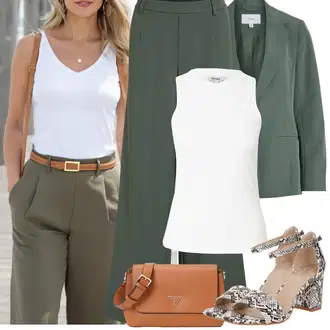 Outfit sa Zeleno/Tamnozelena/Svjetlozelena Nekategorizirano Vila, Zeleno/Tamnozelena/Kaki Nekategorizirano Vila "Jarní outfit"