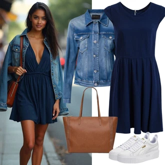 Výstřih kolem krku Outfit s Tmavě modrá Šaty Bez Rukávů/Šaty s Páskem/Šifonové Šaty/Letní Šaty/Ležérní Šaty About You "Každodenní outfit"