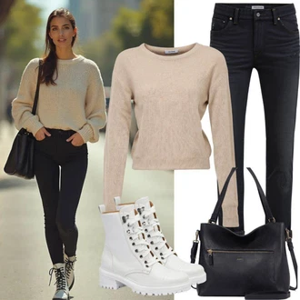 outfit mit Siva/Temno siva/Svetlo siva Ženske 7/8 Kavbojke/Gležnarji/Capri Kavbojke/Odrezane Kavbojke/Push up Kavbojke/Usnjena Jakna/Ozke Kavbojke/Kavbojke na Poteg/Usnjene Čevlje Only "Kul jesenska oblačila"