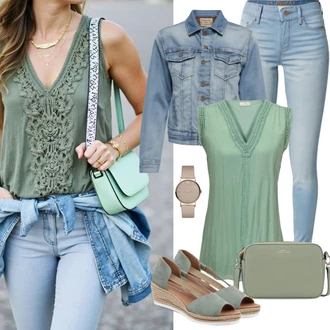 outfit mit Modra/Svetlo modra Ozke Kavbojke/Push up Kavbojke/Usnjena Jakna/Zimska jakna/Kavbojke Visokega Pasu/Odrezane Kavbojke/Usnjene Čevlje/Kavbojke na Poteg/Termodžinsi/Moška Usnjena Jakna/Gležnarji/Kavbojke z Razporkom United Colors of Benetton "Lepa pomladna Obleka"