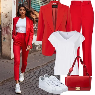 Outfit s Červená/Tmavě červená Oversize Sako/Boyfriend Sako/Dlouhý Sako/Teplákový blejzr/Kožená bunda pro muže Pieces "Letní oblečení"
