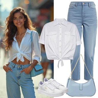 Outfit s Růžová/Bílá/Krémová Crash blůza/Jednobarevná Halenka/Otevřená Halenka/Elegantní Halenka/Halenka s Krátkým Rukávem/Krajková Halenka/Halenkový Top temu "Letní oblečení"
