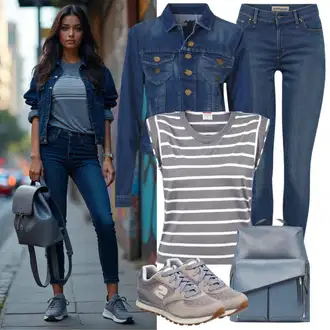 Outfit s Modrá/Tmavě modrá/Světle modrá Mini batoh/Mini batoh Kipling "Letní vzhled pro každodenní nošení"
