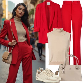 Široki kroj Outfit sa Crvena/Pink/Tamnocrvena/Vinski Crveno Boyfriend Sako/Corduroy Sako/Dvoredni Sako/Oversize Sako/Dugi Sako young poets "Lijepa odjeća"