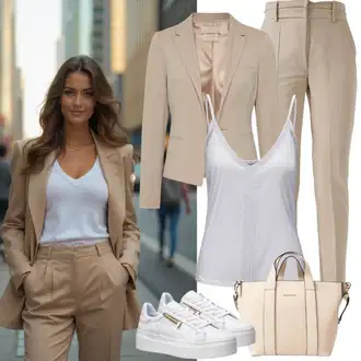 Boho Outfit sa Bež Torba Za Preko Ramena/Veliki džep/Torbica/Torba za nošenje/Torba za rame/Shopper torba Expatrié "Lijepa odjeća"Look: Blokiranje boja, cool, Ured, Mom, Old Money, Elegantan, Boho