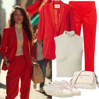 Široki kroj Outfit sa Crvena/Pink/Tamnocrvena/Vinski Crveno Boyfriend Sako/Corduroy Sako/Dvoredni Sako/Oversize Sako/Dugi Sako young poets "Lijepa odjeća"