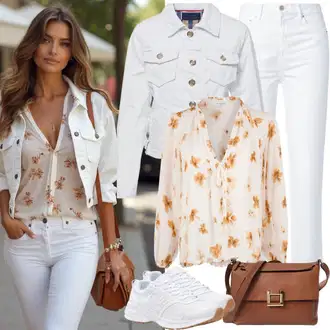 Boho Outfit sa Krem/Bijela Majica I Top Veći Broj/Tunika koroshi "Lijepa proljetna odjeća"Look: Stil, Boho, Hippie, Sveučilišna, Western
