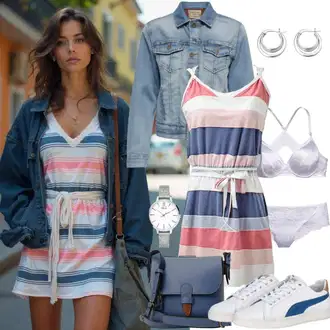 moderne Outfit sa Plava/Svjetloplava Traper Jakna/Kratka Traper Jakna AG Jeans "Lijepa proljetna odjeća"Look: Rap, Sveučilišna, 90-ich, cool, moderne, Prekrasan, Vintage, Western