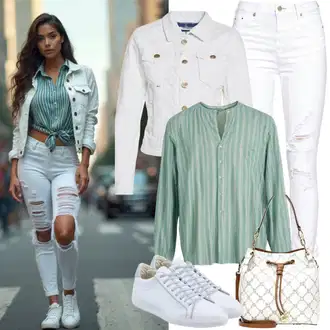 Stil, Western Outfit sa Zeleno/Tirkizna Bluza Dugih Rukava/Izvanredna Bluza/Kožna jakna za muškarce/Bodija Bluze/Bluza s Mašnom/Bluza s Volanima/Crash bluza/Carmen Bluza/Razigrana bluza/Sportska Bluza/Prozirna bluza/Bluza s Leptir Mašnom neon & nylon "Lijepa proljetna odjeća"Look: Stil, Lagano, klasický, Irski, Disko, Sveučilišna, Vanjski, Talijanski, Španjolske, Ured
