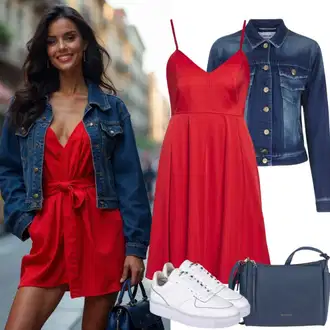 moderne Outfit sa Plava/Svjetloplava Traper Jakna/Kratka Traper Jakna AG Jeans "Ljetne odjeće"Look: Rap, Sveučilišna, 90-ich, cool, moderne, Prekrasan, Vintage, Western