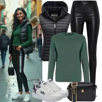 Mokri izgled Outfit sa Crna Tajice od Vinila/Hlače od Umjetne Kože/Kožna Hlača/Skinny Hlače/Tajice Kožnog Izgleda/Kožne Tajice JdY "Lussiger Opušteni Izgled"Look: Rap, Stil, Besprijekorno, cool, Techno, Mokri izgled, Old Money