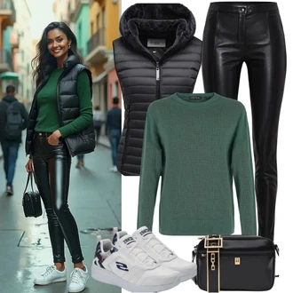 Poletje outfit mit Črna Skinny Hlače/Hlača z luknjo/Hlača z Razporkom/Pajkice z Razporkom/Usnjena Hlača/Jeggings/Nagubane hlače dstreet "Lussiger Prosti Čas Pogled"