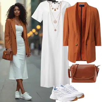 Boho Outfit sa Narandžasta/Smeđa/Crvena Odijelo Trendyol "Mega lijepa proljetna odjeća"Look: Boja, Šik, Prevelik, Boho, cool, Jazz, Old Money, sviatočné
