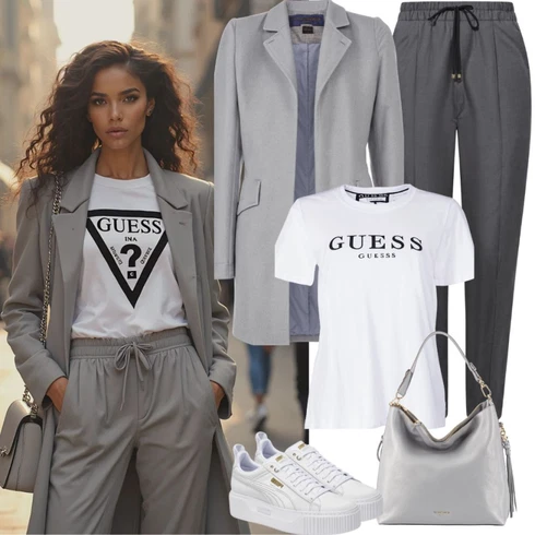 Kombinace Léto Šedá/Světle šedá Mušelínové kalhoty/Paperbag Kalhoty/Široká Kalhoty Moves