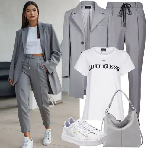 Kombinace Léto Šedá/Světle šedá Mušelínové kalhoty/Paperbag Kalhoty/Široká Kalhoty Moves