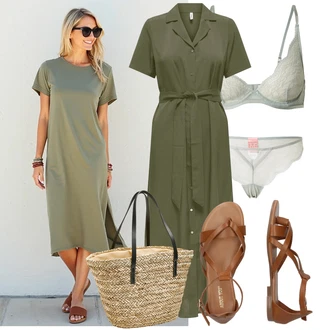 Koncer Outfit sa Bež/Smeđa Gladijator sandala/Vintage sandala/Ljetna Cipela/Sandala s Remenčićem/Rimska sandala/Sandala s T Remenom About You "Ležerni look za slobodno vijeme"Look: Škola, Festival, dan na plaži, Koncer, Malle, 30. rođendan