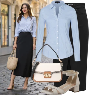 Prugasto Outfit sa Svjetloplava Bluza i Tunika/Bluza Veći Broj More & More "Odličan look za slobodno vrijeme"