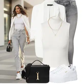 moderne Outfit sa Siva/Svjetlosiva/Tamnosiva Kožna Jakna/Traperice s Prorezom/Termo Traperice/High Waist Traperice/Traperice Slim Kroja/Zimska jakna/Kožne Cipele/Push-up Traperice/Traperica Niskog Struka/Bikerske Traperice Only "Odličan za slobodno vrijeme"Look: Rap, Boja, moderne, Običan, cool, Prekrasan, Old Money, Disko, Besprijekorno