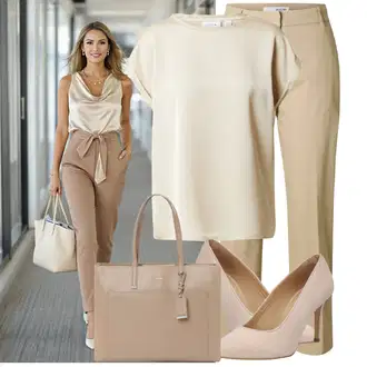 Outfit sa Bež/Smeđa/Pink Obuća Udobna pumpa/Poslovna Obuća/Vintage Pumpa/Pumpica S Visokim Prednjim Dijelom/Salonka Na Visoku Petu/Pumpa na Niskoj Peti About You "Praktičan look"