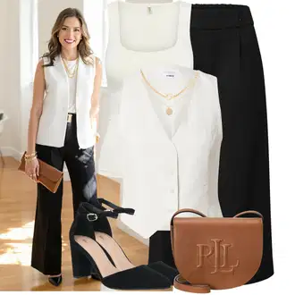 Outfit sa Crna/Bež/Crvena Hlače Marlene Hlača/Široka Hlača/Palazzo Hlača/Culotte Hlačice/Hlače Visokog Struka/3/4 Hlača/Hlače s Prorezom JdY "Odličan look za slobodno vrijeme"