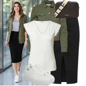Outfit s Bílá/Krémová Teniska na platformě/Nízká Teniska/Úzká Teniska/Kožené Tenisky Aldo "Lehký outfit"