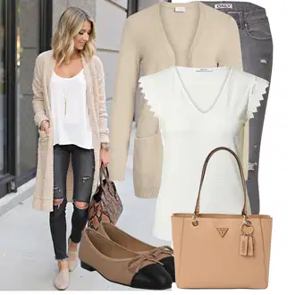 Outfit sa Smeđa/Bež Sling balerinka/Rastezljiva balerinka/Balerinka tenisica/Ravna cipela/Balerinka na špic/Vintage balerinka Steve Madden "Moderna kombinacija za slobodno vrijeme"