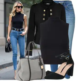 Dlouhé Outfit s Tmavě modrá Dvojřadový Sako/Blejzrové Bund/Blůzové Sako/Kožená bunda/Pletený Sako/Krátké Sako/Lidové Sako Only "Stylové kombinace pro volný čas"