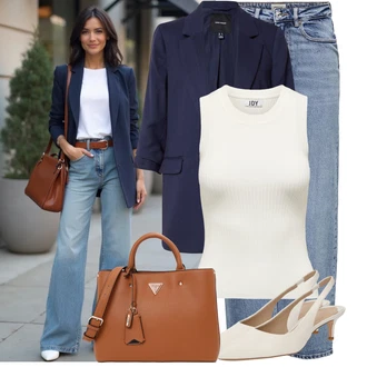 Visok Outfit sa Svjetloplava/Plava Traperice Široke Nogavice/Formalna Košulja/Dad Traperice/Traperice s Prorezom/Mom Jean/Vrećaste Traperice/High Waist Traperice/Traperice Opuštenog Kroja/Vintage traperice/Culotte Traperice Only "Odličan za slobodno vrijeme"