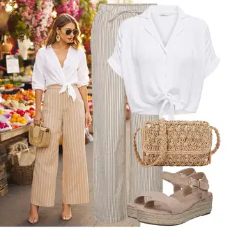 s gumbom Outfit sa Siva/Bijela/Krem Bluza i Tunika/Bluza Veći Broj Only "Odličan za slobodno vrijeme"