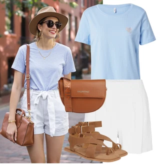 Outfit s Bílá/Krémová Košile Vysoký pas Kraťasy/Lněný kraťas/Mušelínové Šortky/Šortky/Pytlovitý Šortky VERO MODA "Skvělý vzhled pro volný čas"