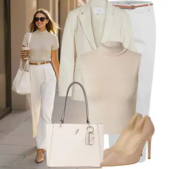 Outfit s Šedá/Khaki/Bílá 7/8 Kalhoty/Boyfriend Kalhoty/Twillová Kalhoty/Navlékací Kalhoty/Business Kalhoty/Bavlněná Kalhoty/Úzká Kalhoty B.young "Lehký outfit"