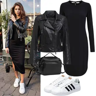 Outfit sa Crna Pletena Haljina/Zimska Haljina Zimska Pletena Haljina/Zimska Haljina/Džemper Haljina/Haljina s Pojasom GLAMOROUS "Modna proljetna odjeća"