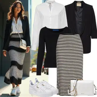 Outfit sa Bež/Crna/Smeđa/Bijela/Tamnoplava Maksi Suknja/Duga Suknja/pencil Suknja/Pletena Suknja/Vintage maxi Suknja bershka "Modna proljetna odjeća"