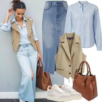 Outfit sa Siva/Bež/Bijela Obuća Niska Tenisica/Tenisica s platformom Puma "Modna proljetna odjeća"