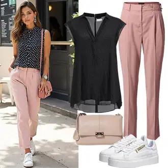 Outfit s Růžová Business Kalhoty/Kalhoty s nášivkou uprostřed/Obleková Kalhoty/Kalhoty se Štěrbinou/Skinny Kalhoty/3/4 Kalhoty/Úzká Kalhoty/Kalhoty s Vysokým Pasem/Capri kalhoty/Rovná Kalhoty Weekend Max Mara "Módní jarní outfit"