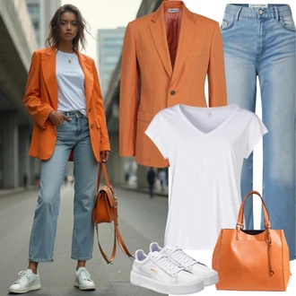 Dlouhé Outfit s Oranžová/Červená Kožená bunda pro muže/Blejzrové Bund/Boyfriend Sako/Kordové Sako/Bavlněný Sako/Dámský Potištěný Sako/Sametový Sako Rich & Royal "Módní jarní outfit"