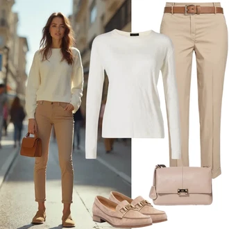 Outfit s Béžová/Khaki Mokasín/Mokasín MINNETONKA "Módní jarní outfit"