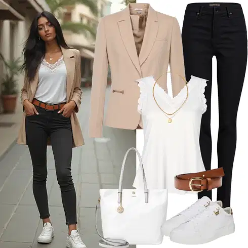 Kombinace Oranžová/Hnědá/Béžová Doplňek Ležérní pásek/Pásek bez Přezky/Kožený Pásek/Široký Opasek/Klasické Pásky Pieces, Zlatý Doplňek Jemný Řetízek/Náhrdelník ELLI