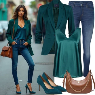 Outfit s Světle modrá/Tyrkysový/Modrá Hedvábná Halenka/Jednobarevná Halenka/Saténová Halenka/Halenka se Stojatým Límcem/Businessová Halenka/Halenka s Dlouhým Rukávem Mango "Módní jarní vzhled"