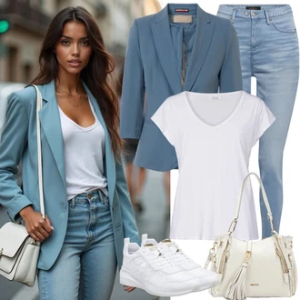 Kombinacije za ured Denim/Traper sa Plava/Svjetloplava Odijelo Modström, Svjetloplava/Plava Kožna Jakna/High Waist Traperice/Muška Kožna Jakna/Čizma do Gležnja/Capri Traperice/Skraćene Traperice/Slip-on Traperice/Ženske Traperice 7/8 Dužine/Push-up Traperice/Traperice s Prorezom Calvin Klein Jeans "Modni ljetni izgled"