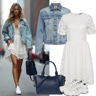 moderne Outfit sa Plava/Svjetloplava Traper Jakna/Kratka Traper Jakna AG Jeans "Modni slobodno vrijeme outfit"Look: Rap, Sveučilišna, 90-ich, cool, moderne, Prekrasan, Vintage, Western