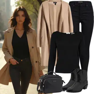 Old Money Outfit sa Crna Traperice Kožna Jakna/Bikerske Traperice/High Waist Traperice/Push-up Traperice/Kožne Cipele/Termo Traperice/Zimska jakna ONLY Carmakoma "Modni slobodno vrijeme outfit"Look: Rap, Stil, cool, Besprijekorno, Običan, Old Money, Vanjski