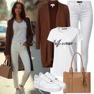 Outfit s Bílá/Krémová Jednoduchý Top/Krátký Top/Halenka Bez Rukávů/Tričko s grafikou/Tílko Pieces "Módní volnočasový outfit"