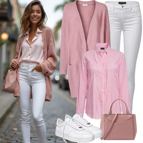 Kombinace Oranžová/Červená/Bílá/Růžová Halenka s Krátkým Rukávem/Rozverná blůza/Sportovní Halenka/Halenka/Oversize Halenka/Tunikové Tričko koton kombinovat s Růžová Pletený Oděv Kardigán se stojatým límečkem denim culture