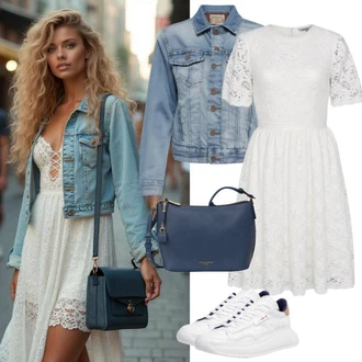 Výstřih kolem krku Outfit s Šedá/Krémová/Bílá/Hnědá Pouzdrové Šaty/Šaty S Vysokým Výstřihem/Krajkové Šaty/Mini Šaty/Šaty Bez Rukávů Only "Módní volnočasový outfit"