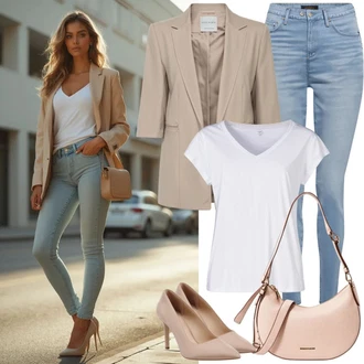 Outfit s Béžová/Hnědá/Bílá Lodička s vysokým nártem/Lodička s T-páskem/Lodička S Páskem/Lodička Slingback/Boty Mary Jane/Bota Na Podpatku/Lodička na Vysokém Podpatku/Lodička S Páskem bershka "Neutrální každodenní vzhled"