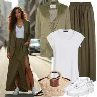 Boho Outfit sa Zeleno/Tirkizna Maksi suknja/Svečana Maksi Suknja/Ciganska Suknja/Duga suknja/Barok Suknja/Suknja s printom/Vintage maxi suknja/Talijanska Suknja Izia "Neutralni svakodnevni izgled"Look: A-kroj, Rap, Retro, Hippie, Boho