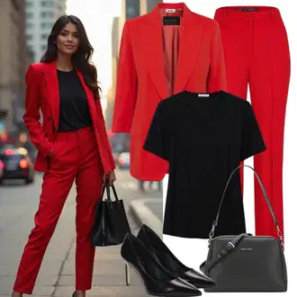 Outfit s Černá/Červená/Hnědá Kalhoty s nášivkou uprostřed/Kalhoty se Štěrbinou/Obleková Kalhoty/Business Kalhoty Tommy Hilfiger "Obchodní oblečení"